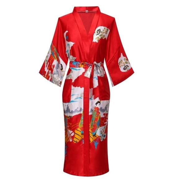 Miss Nina Women's Silky Kimono Robes Long Satin Bathrobes Sleepwear Loungewear - Picture 1 of 2